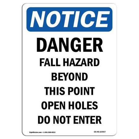 SIGNMISSION OSHA Notice Sign, Danger Fall Hazard Beyond This, 10in X 7in Rigid Plastic, 7" W, 10" H, Portrait OS-NS-P-710-V-10907